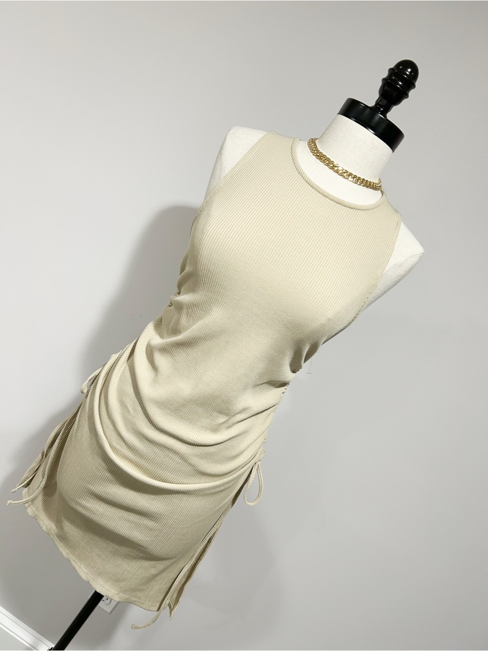 Zara Cream Ribbed Racerback Mini Dress - Picture 2 of 8